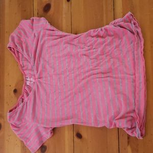 Pink & gray striped maternity t shirt (Size L)
